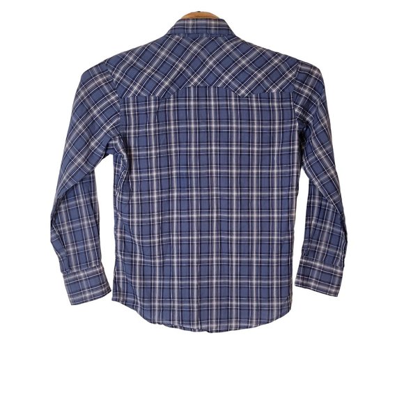 Wrangler Wrancher Pearl Snap Blue Plaid Western Shirt Size Men's Medium - Picture 2 of 6